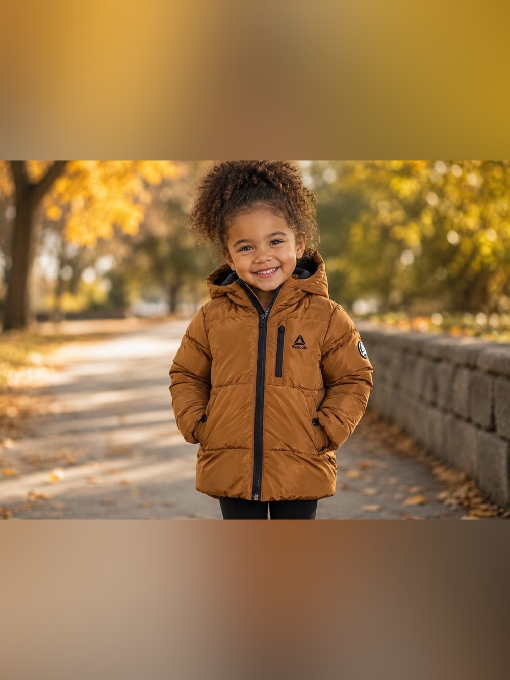 Kids Reebok Brown and Black Puffer Jacket NWT